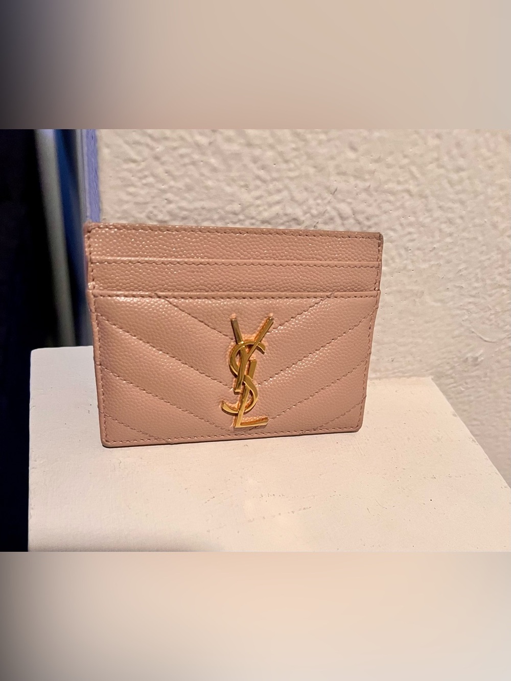 Saint Laurent Blush  Quilted Leather Cardholder with Gold YSL Logo